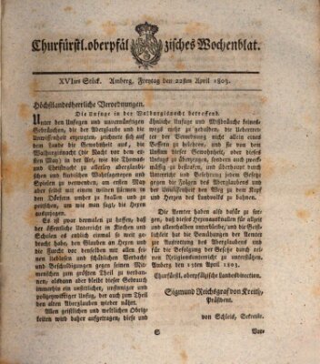 Churfürstl. Oberpfälzisches Wochenblat (Oberpfälzisches Wochenblat) Freitag 22. April 1803