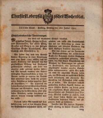 Churfürstl. Oberpfälzisches Wochenblat (Oberpfälzisches Wochenblat) Freitag 1. Juli 1803