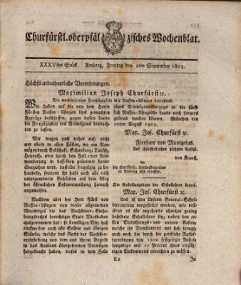 Churfürstl. Oberpfälzisches Wochenblat (Oberpfälzisches Wochenblat) Freitag 2. September 1803