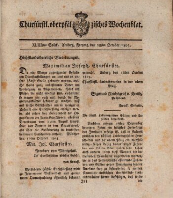 Churfürstl. Oberpfälzisches Wochenblat (Oberpfälzisches Wochenblat) Freitag 28. Oktober 1803