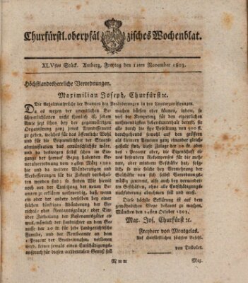 Churfürstl. Oberpfälzisches Wochenblat (Oberpfälzisches Wochenblat) Freitag 11. November 1803