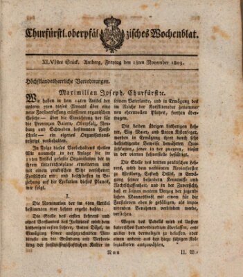 Churfürstl. Oberpfälzisches Wochenblat (Oberpfälzisches Wochenblat) Freitag 18. November 1803