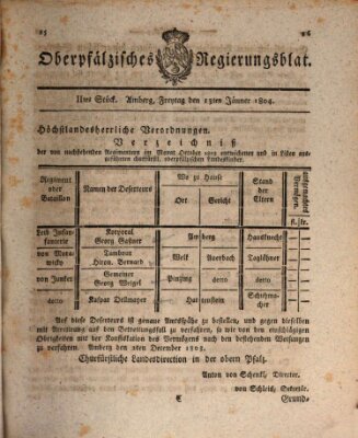 Oberpfälzisches Regierungsblat (Oberpfälzisches Wochenblat) Freitag 13. Januar 1804