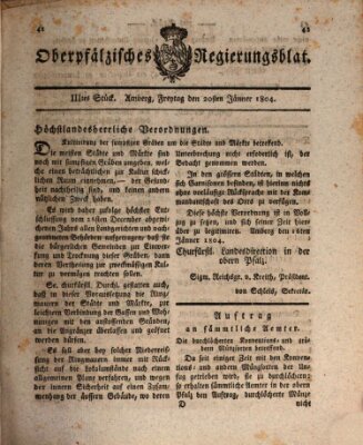 Oberpfälzisches Regierungsblat (Oberpfälzisches Wochenblat) Freitag 20. Januar 1804