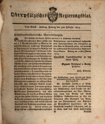 Oberpfälzisches Regierungsblat (Oberpfälzisches Wochenblat) Freitag 3. Februar 1804