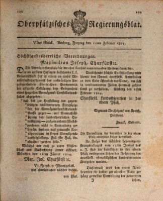 Oberpfälzisches Regierungsblat (Oberpfälzisches Wochenblat) Freitag 10. Februar 1804