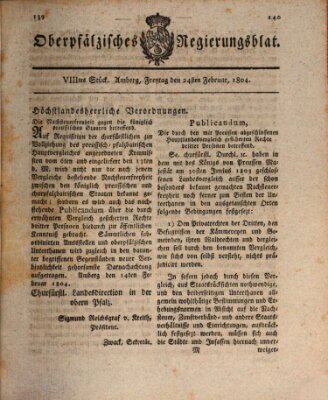 Oberpfälzisches Regierungsblat (Oberpfälzisches Wochenblat) Freitag 24. Februar 1804