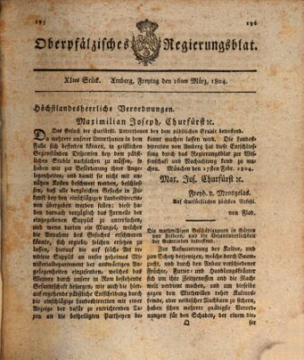 Oberpfälzisches Regierungsblat (Oberpfälzisches Wochenblat) Freitag 16. März 1804