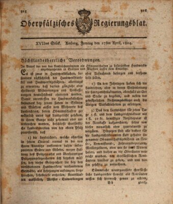 Oberpfälzisches Regierungsblat (Oberpfälzisches Wochenblat) Freitag 27. April 1804