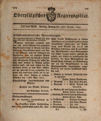 Oberpfälzisches Regierungsblat (Oberpfälzisches Wochenblat) Freitag 29. Juni 1804