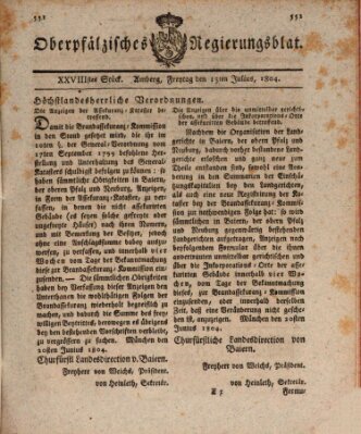 Oberpfälzisches Regierungsblat (Oberpfälzisches Wochenblat) Freitag 13. Juli 1804