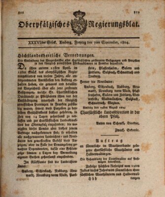 Oberpfälzisches Regierungsblat (Oberpfälzisches Wochenblat) Freitag 7. September 1804