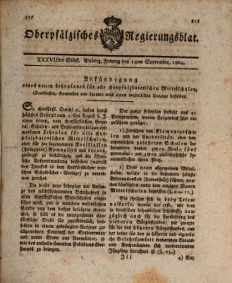 Oberpfälzisches Regierungsblat (Oberpfälzisches Wochenblat) Freitag 14. September 1804