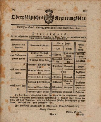 Oberpfälzisches Regierungsblat (Oberpfälzisches Wochenblat) Freitag 28. September 1804