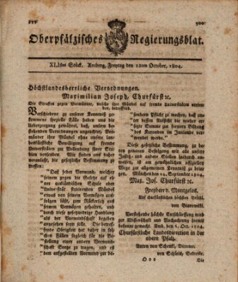 Oberpfälzisches Regierungsblat (Oberpfälzisches Wochenblat) Freitag 12. Oktober 1804