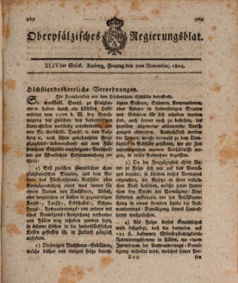 Oberpfälzisches Regierungsblat (Oberpfälzisches Wochenblat) Freitag 2. November 1804