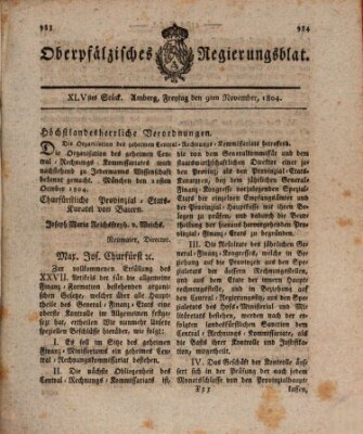 Oberpfälzisches Regierungsblat (Oberpfälzisches Wochenblat) Freitag 9. November 1804