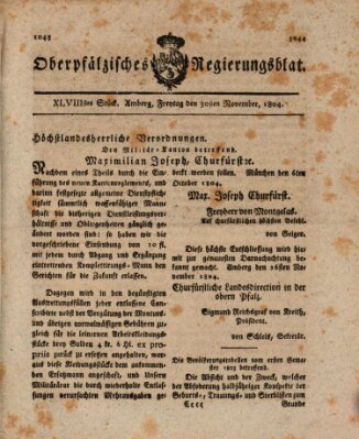 Oberpfälzisches Regierungsblat (Oberpfälzisches Wochenblat) Freitag 30. November 1804