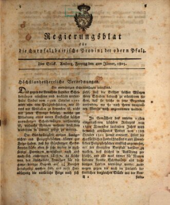 Oberpfälzisches Regierungsblat (Oberpfälzisches Wochenblat) Freitag 4. Januar 1805