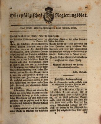 Oberpfälzisches Regierungsblat (Oberpfälzisches Wochenblat) Donnerstag 10. Januar 1805