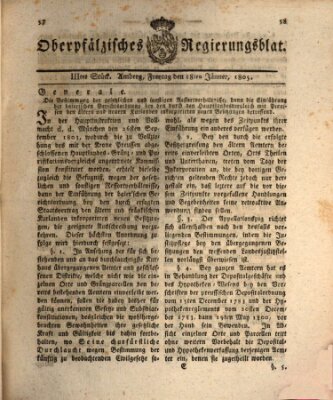 Oberpfälzisches Regierungsblat (Oberpfälzisches Wochenblat) Freitag 18. Januar 1805