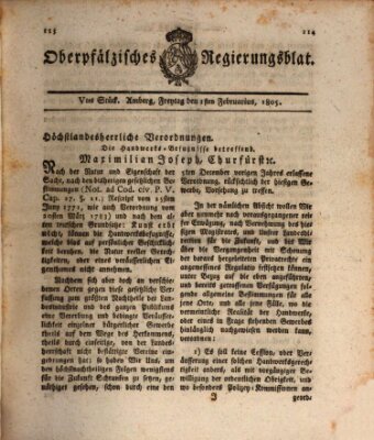 Oberpfälzisches Regierungsblat (Oberpfälzisches Wochenblat) Freitag 1. Februar 1805