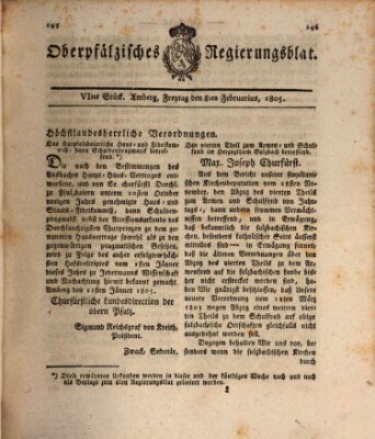 Oberpfälzisches Regierungsblat (Oberpfälzisches Wochenblat) Freitag 8. Februar 1805