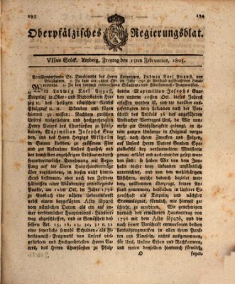 Oberpfälzisches Regierungsblat (Oberpfälzisches Wochenblat) Freitag 15. Februar 1805