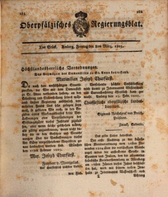 Oberpfälzisches Regierungsblat (Oberpfälzisches Wochenblat) Freitag 8. März 1805