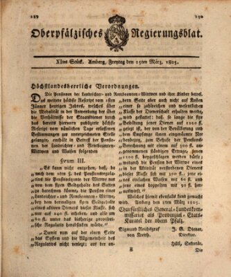 Oberpfälzisches Regierungsblat (Oberpfälzisches Wochenblat) Freitag 15. März 1805