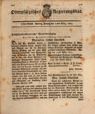 Oberpfälzisches Regierungsblat (Oberpfälzisches Wochenblat) Freitag 22. März 1805