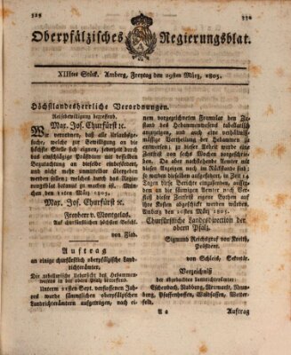 Oberpfälzisches Regierungsblat (Oberpfälzisches Wochenblat) Freitag 29. März 1805