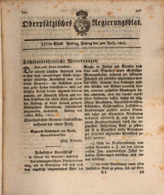 Oberpfälzisches Regierungsblat (Oberpfälzisches Wochenblat) Freitag 5. April 1805