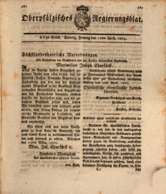 Oberpfälzisches Regierungsblat (Oberpfälzisches Wochenblat) Freitag 12. April 1805