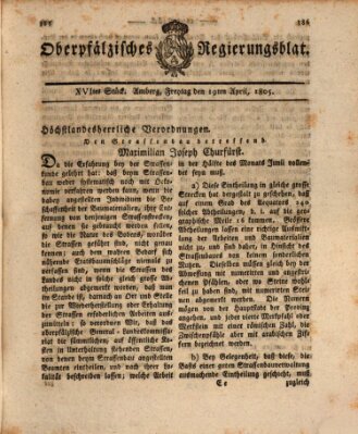 Oberpfälzisches Regierungsblat (Oberpfälzisches Wochenblat) Freitag 19. April 1805