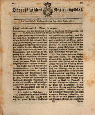 Oberpfälzisches Regierungsblat (Oberpfälzisches Wochenblat) Freitag 26. April 1805