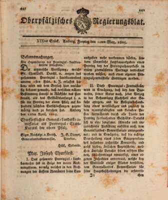 Oberpfälzisches Regierungsblat (Oberpfälzisches Wochenblat) Freitag 10. Mai 1805