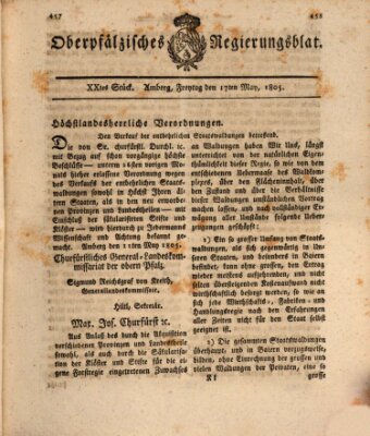 Oberpfälzisches Regierungsblat (Oberpfälzisches Wochenblat) Freitag 17. Mai 1805