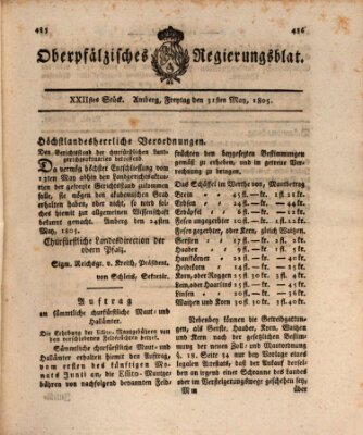 Oberpfälzisches Regierungsblat (Oberpfälzisches Wochenblat) Freitag 31. Mai 1805