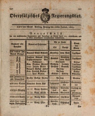 Oberpfälzisches Regierungsblat (Oberpfälzisches Wochenblat) Freitag 28. Juni 1805