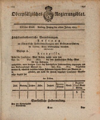 Oberpfälzisches Regierungsblat (Oberpfälzisches Wochenblat) Freitag 26. Juli 1805