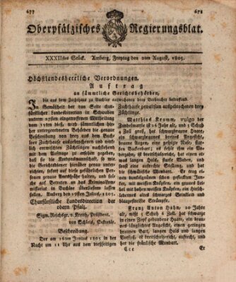 Oberpfälzisches Regierungsblat (Oberpfälzisches Wochenblat) Freitag 9. August 1805