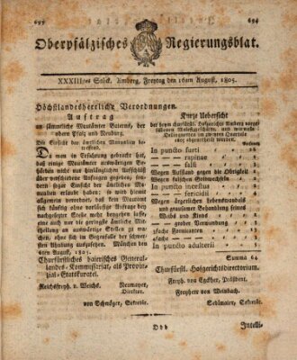 Oberpfälzisches Regierungsblat (Oberpfälzisches Wochenblat) Freitag 16. August 1805