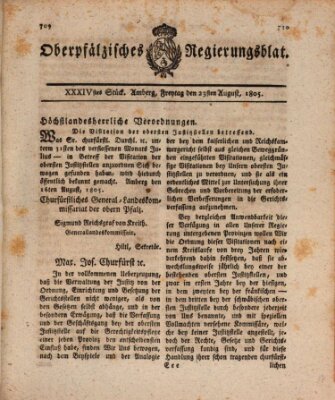 Oberpfälzisches Regierungsblat (Oberpfälzisches Wochenblat) Freitag 23. August 1805