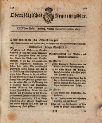 Oberpfälzisches Regierungsblat (Oberpfälzisches Wochenblat) Freitag 6. September 1805