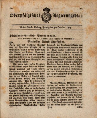 Oberpfälzisches Regierungsblat (Oberpfälzisches Wochenblat) Freitag 4. Oktober 1805