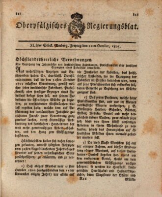 Oberpfälzisches Regierungsblat (Oberpfälzisches Wochenblat) Freitag 11. Oktober 1805