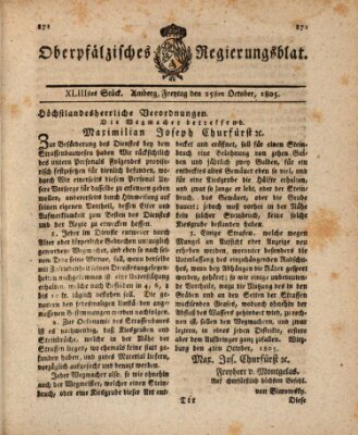 Oberpfälzisches Regierungsblat (Oberpfälzisches Wochenblat) Freitag 25. Oktober 1805