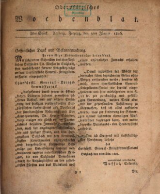 Oberpfälzisches Wochenblat Freitag 3. Januar 1806