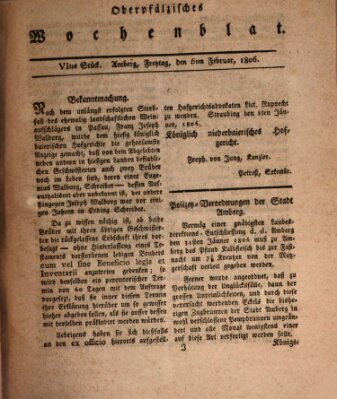 Oberpfälzisches Wochenblat Freitag 7. Februar 1806